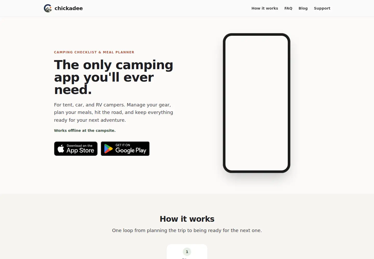 Screenshot of chickadeecamping.com