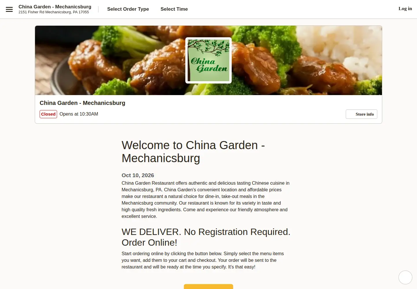 Captured homepage of chinagarden-pa.com in the current scan
