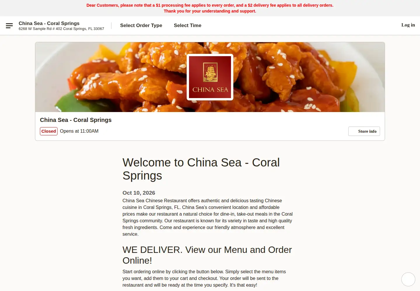 Captured homepage of chinaseacoralspringsfl.com in the current scan