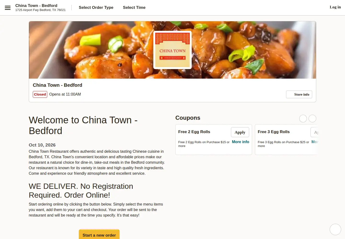 Captured homepage of chinatownbedfordtx.com in the current scan