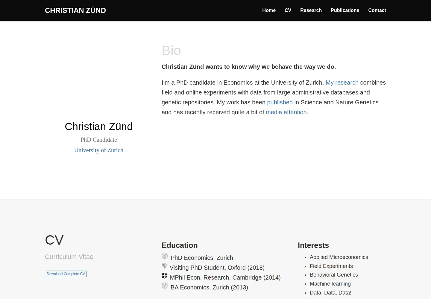 Captured homepage of christian-zuend.com in the current scan