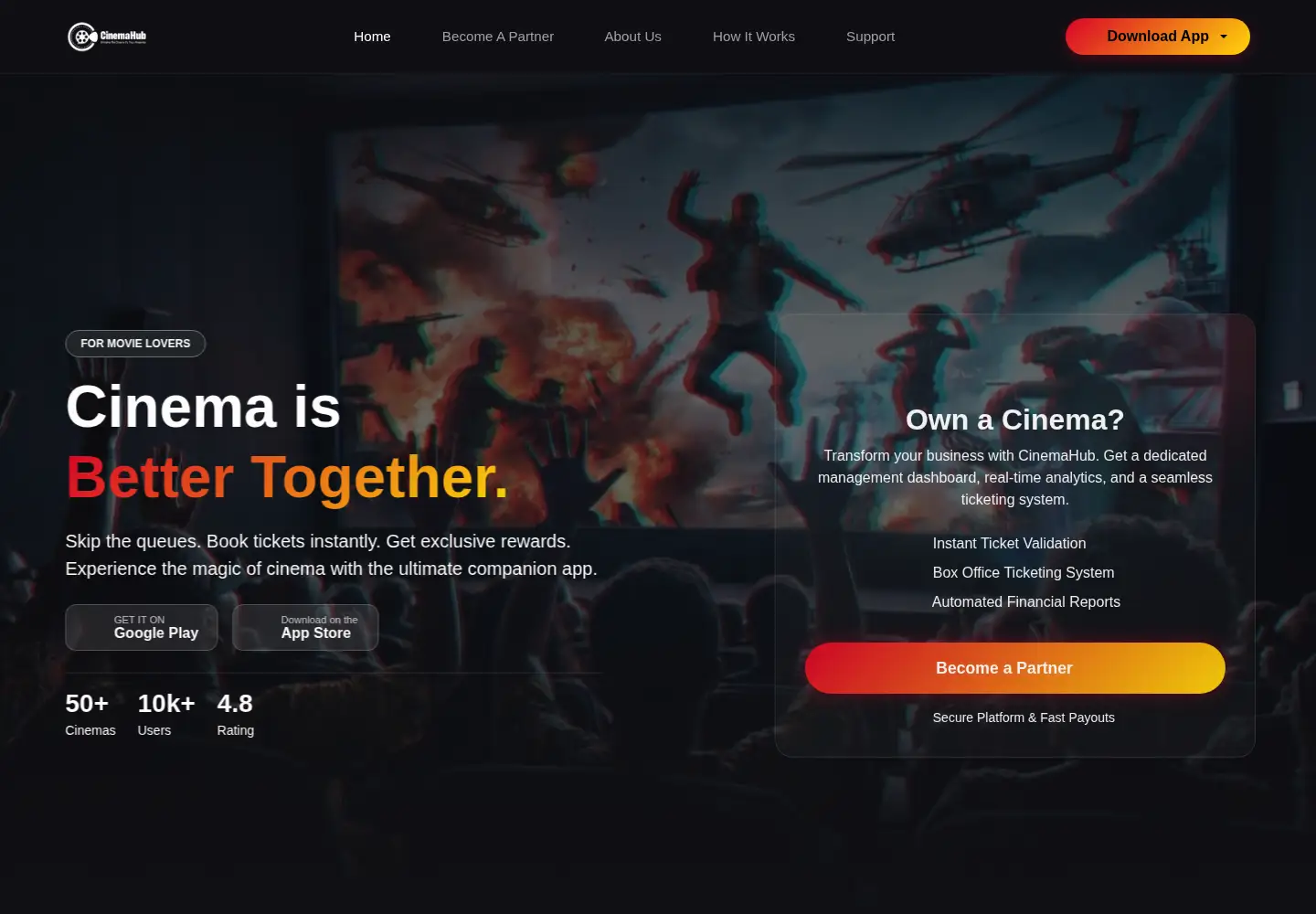 Screenshot of cinemahubapp.com