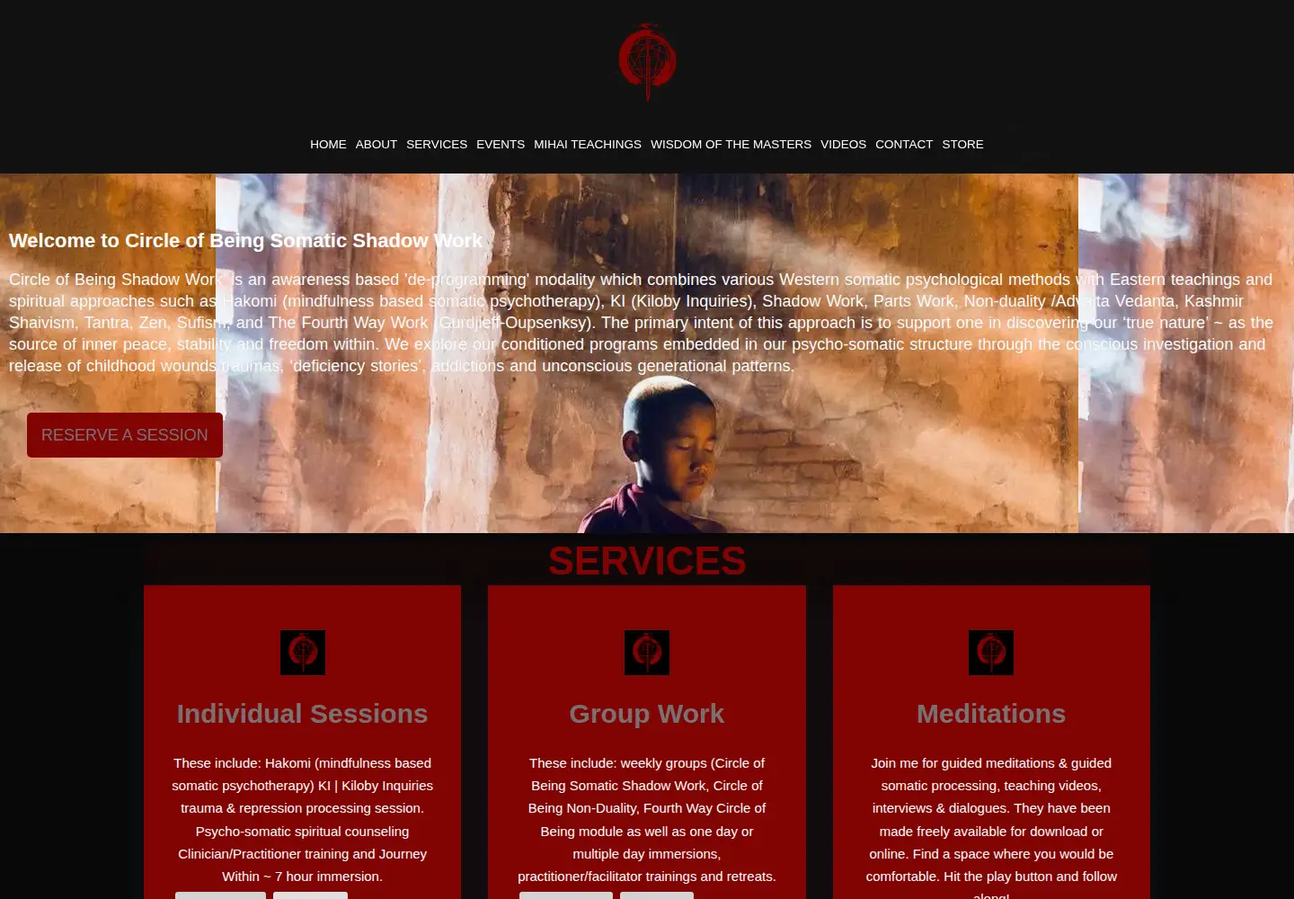 Screenshot of circleofbeingsomaticshadowwork.com