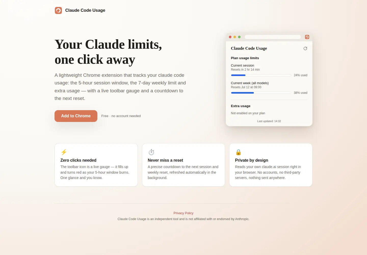 Captured homepage of claude-code-usage.com in the current scan