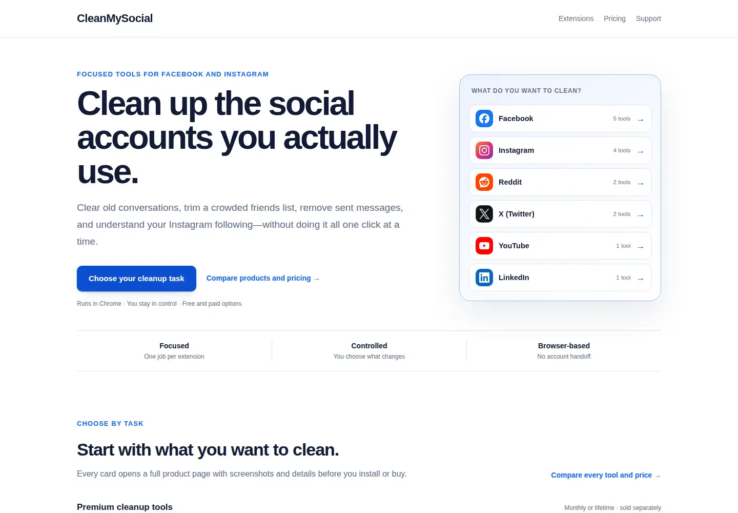 Captured homepage of cleanmysocial.com in the current scan