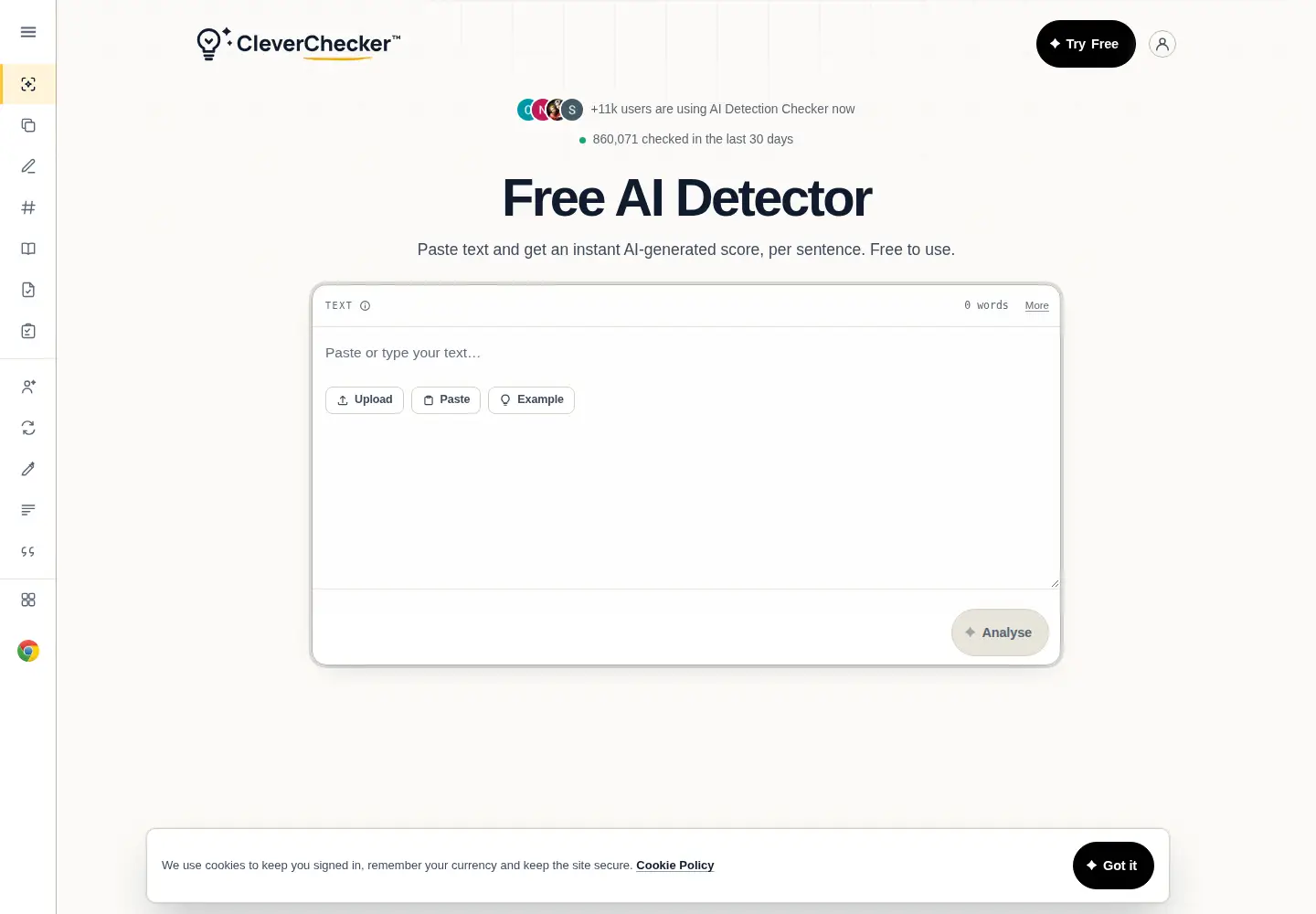 Captured homepage of cleverchecker.com in the current scan