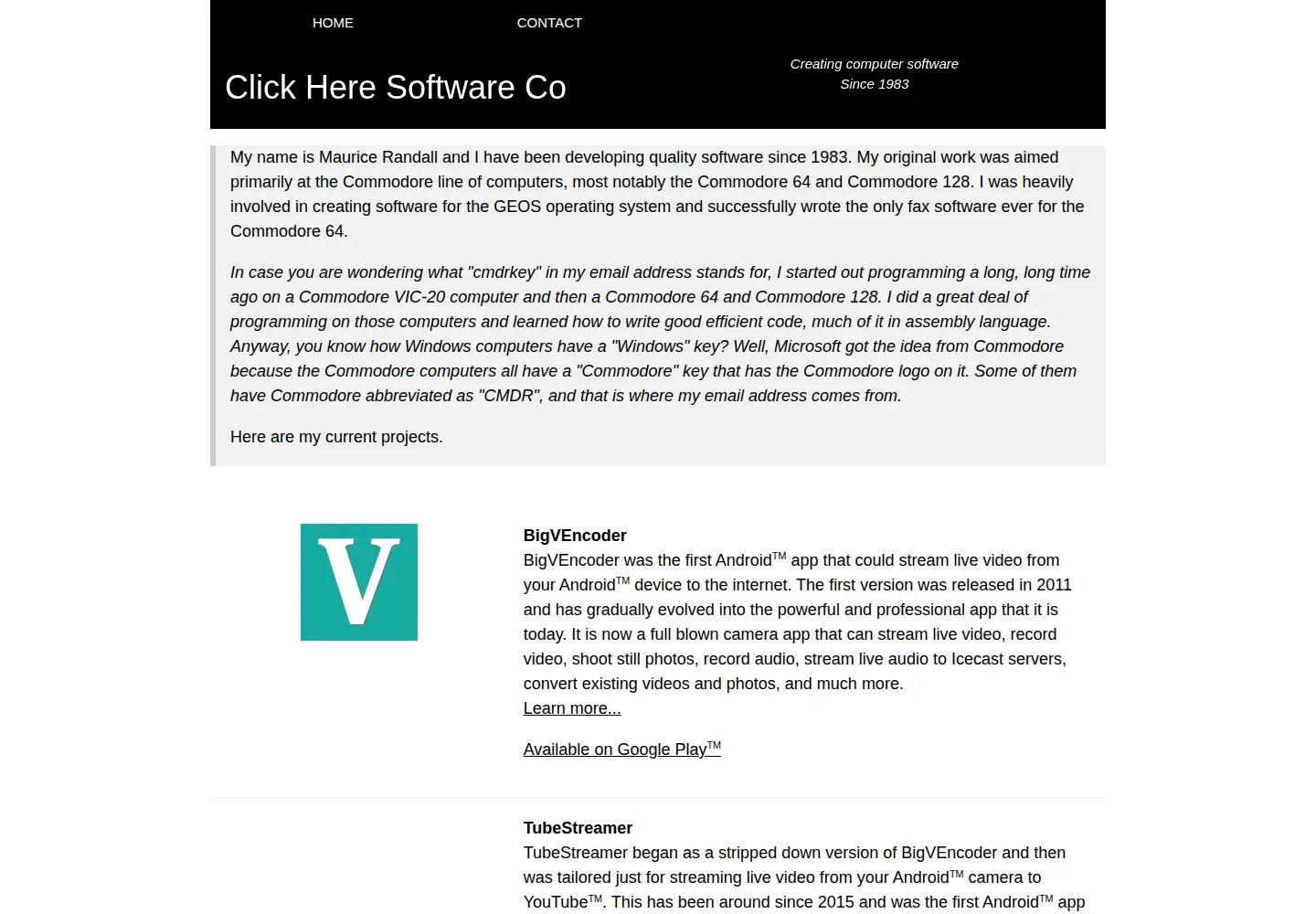 Captured homepage of clickheresoftware.com in the current scan