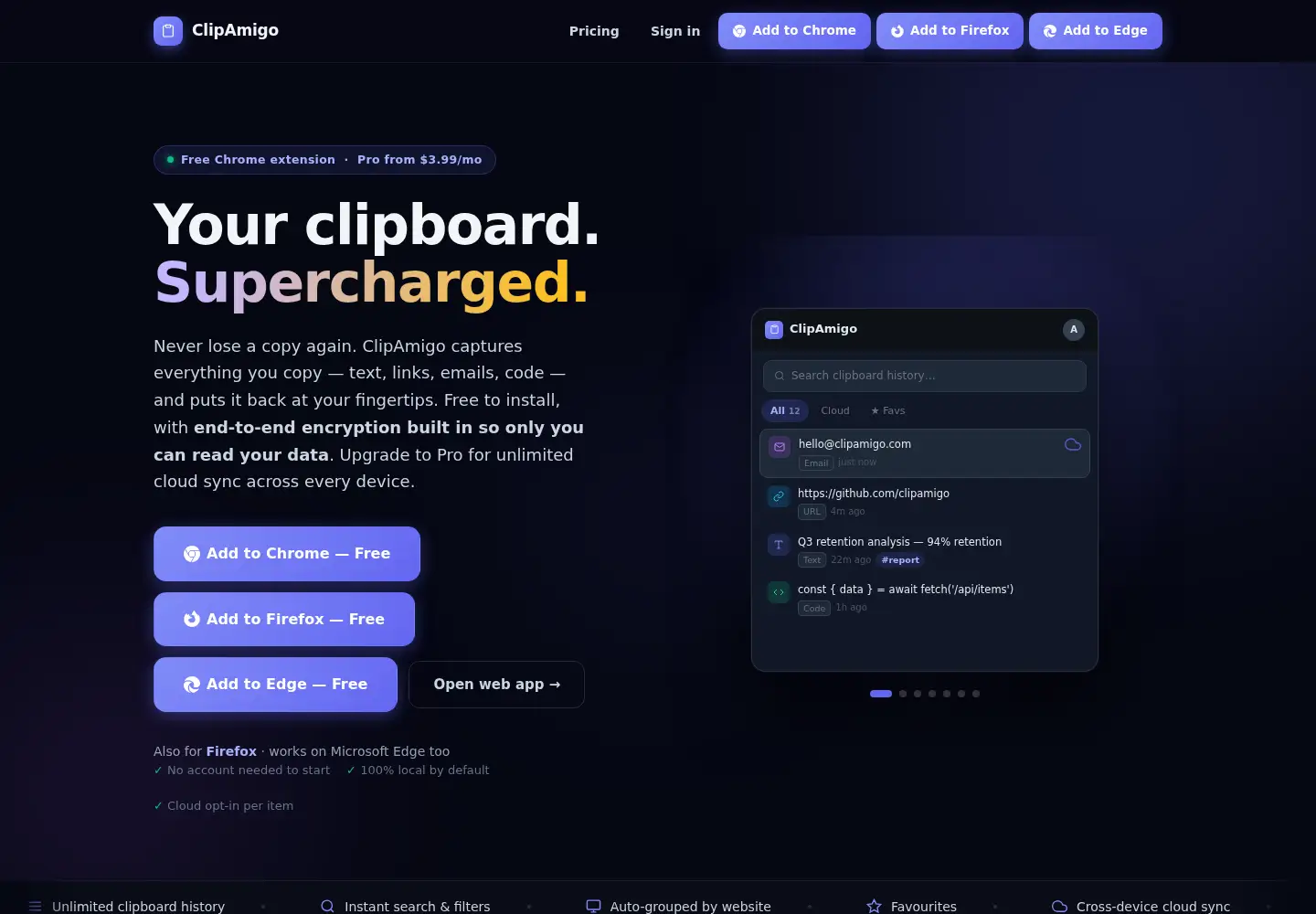 Captured homepage of clipamigo.com in the current scan