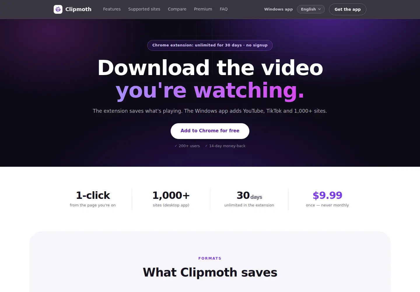 Captured homepage of clipmoth.com in the current scan