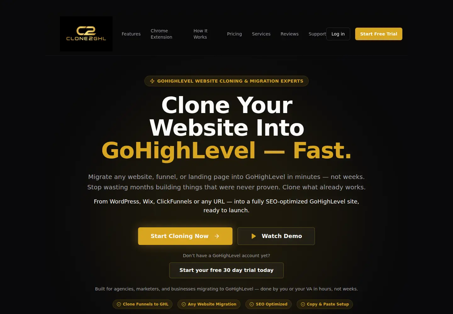 Captured homepage of clone2ghl.com in the current scan
