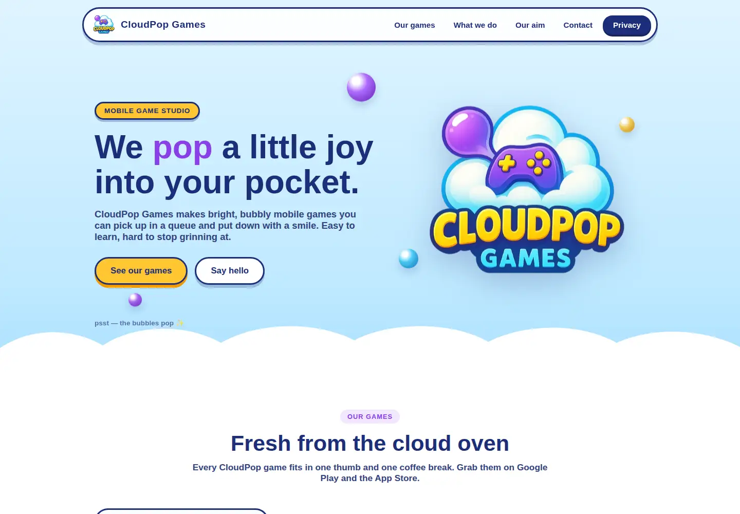 Captured homepage of cloudpopgames.com in the current scan