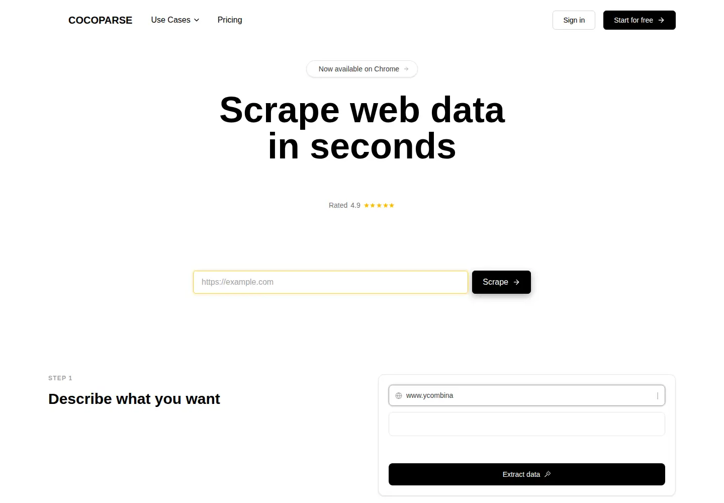 Captured homepage of cocoparse.com in the current scan