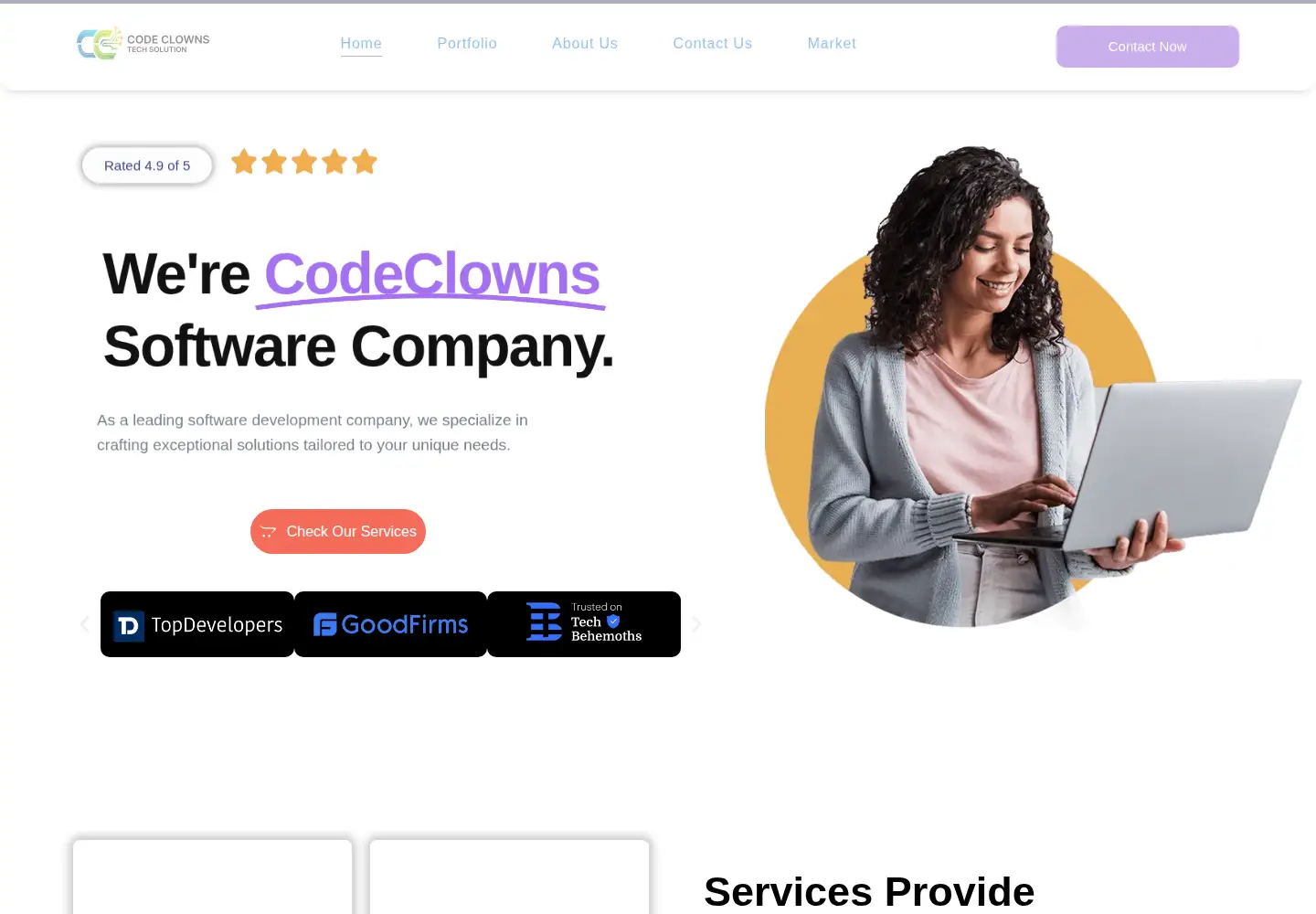 Screenshot of codeclownstechsolution.com