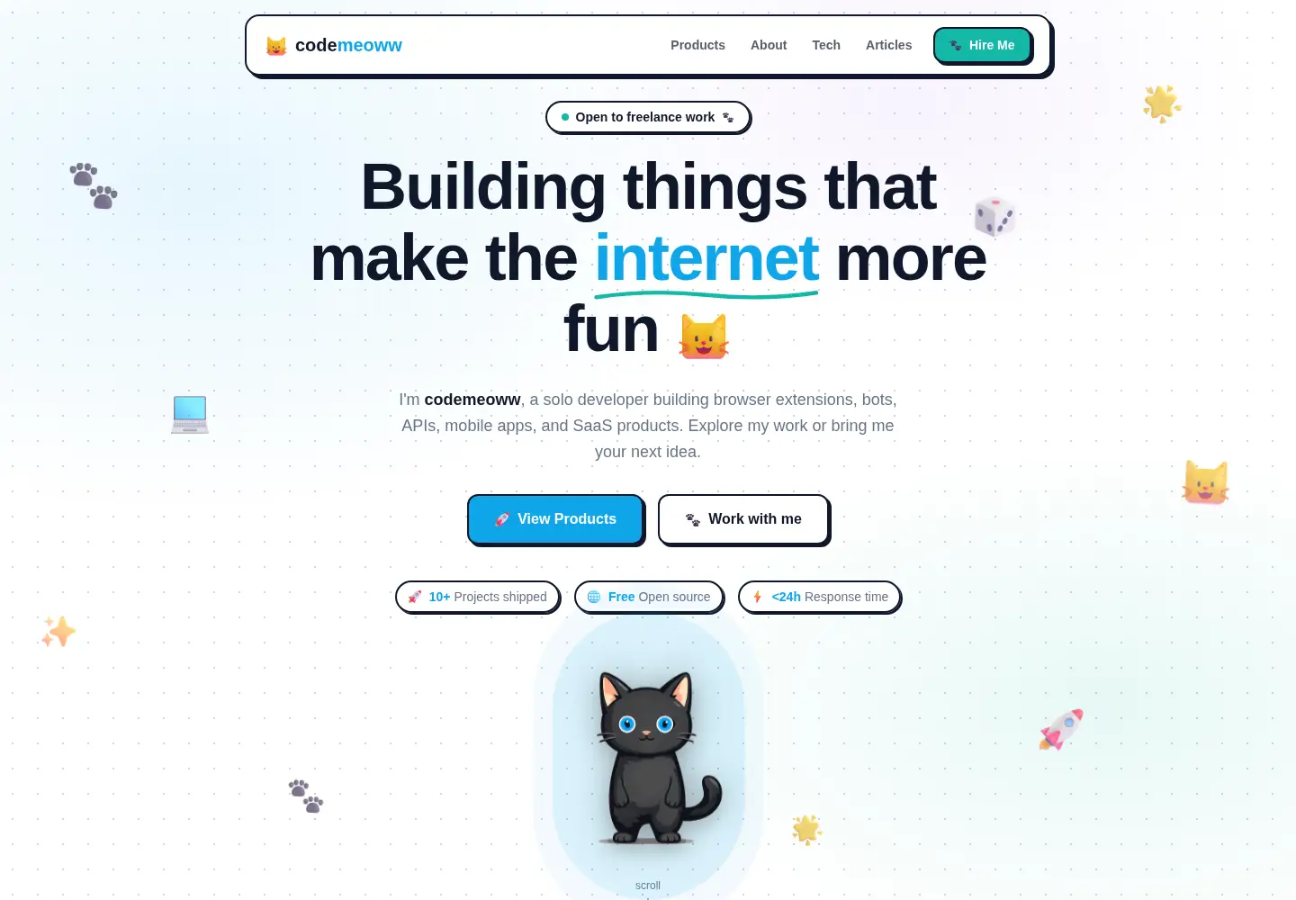 Captured homepage of codemeoww.com in the current scan