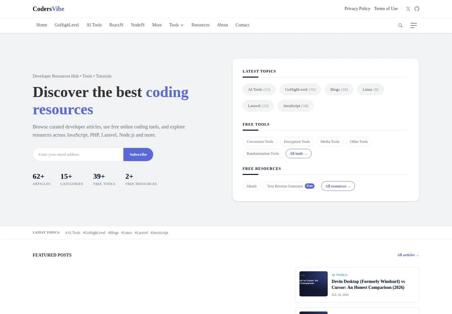 Screenshot of codersvibe.com
