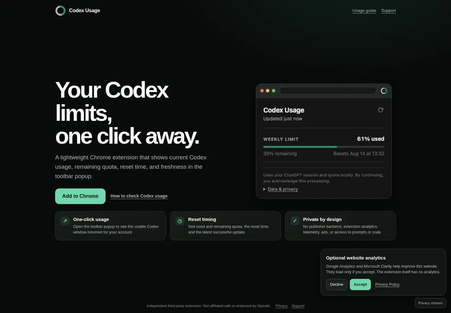 Captured homepage of codex-usage.com in the current scan