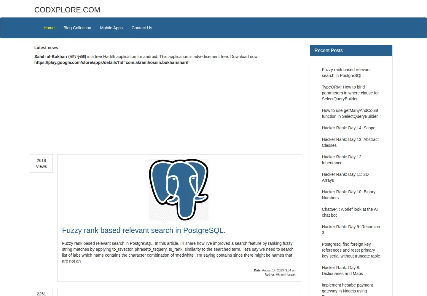 Captured homepage of codxplore.com in the current scan