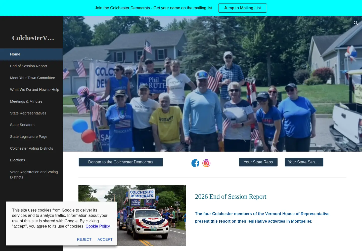 Screenshot of colchestervtdemocrats.com