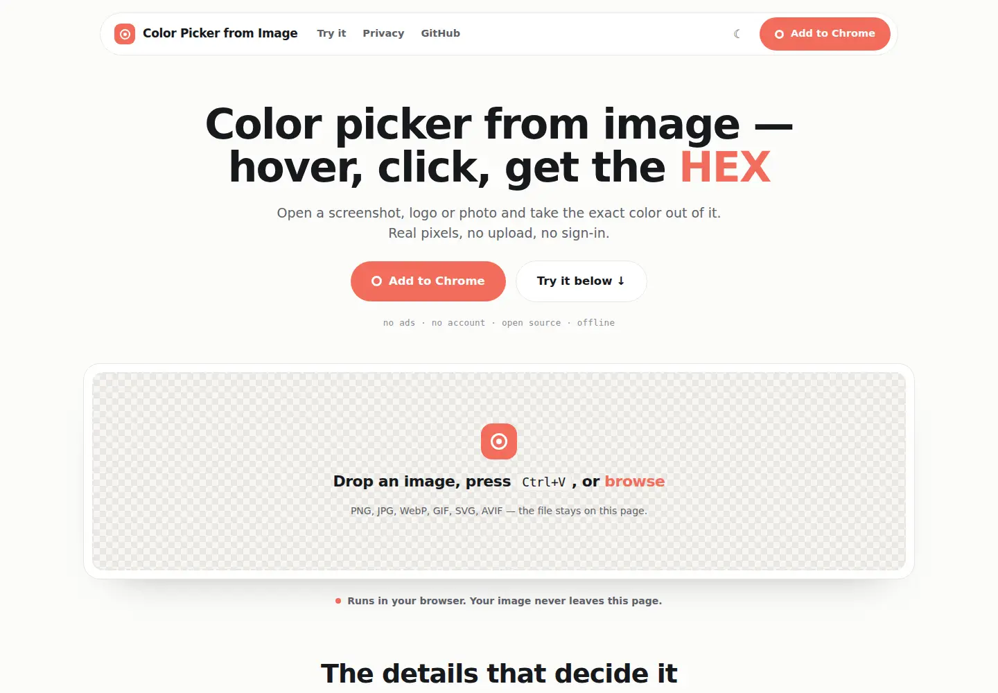 Captured homepage of colorpickfromimage.com in the current scan