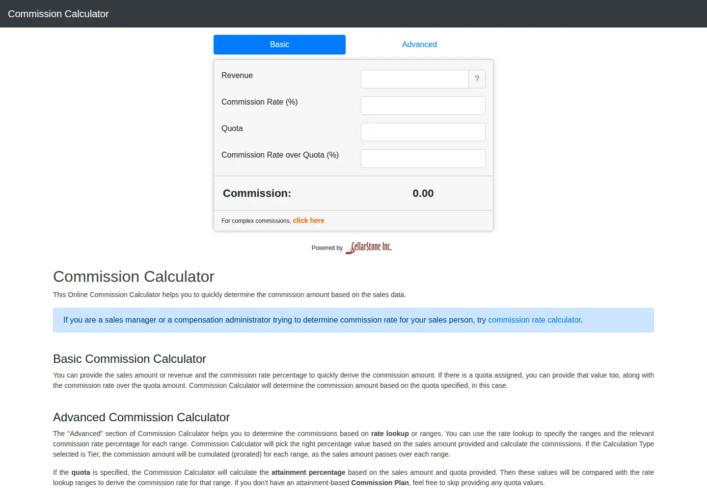 Captured homepage of commission-calculator.com in the current scan