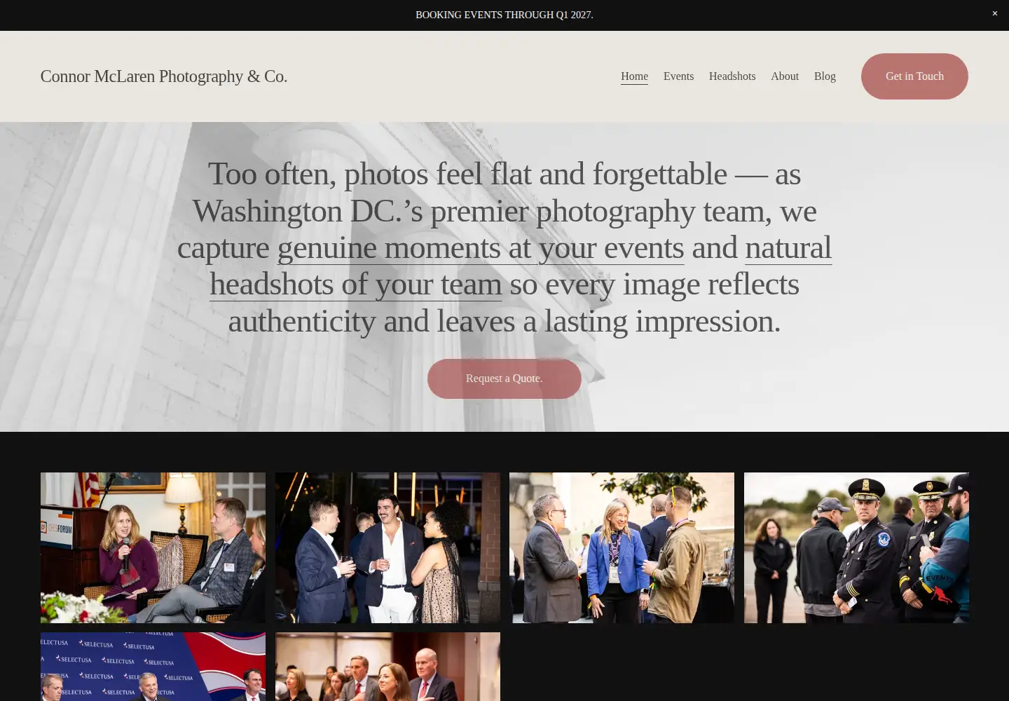 Captured homepage of connormclarenphotography.com in the current scan