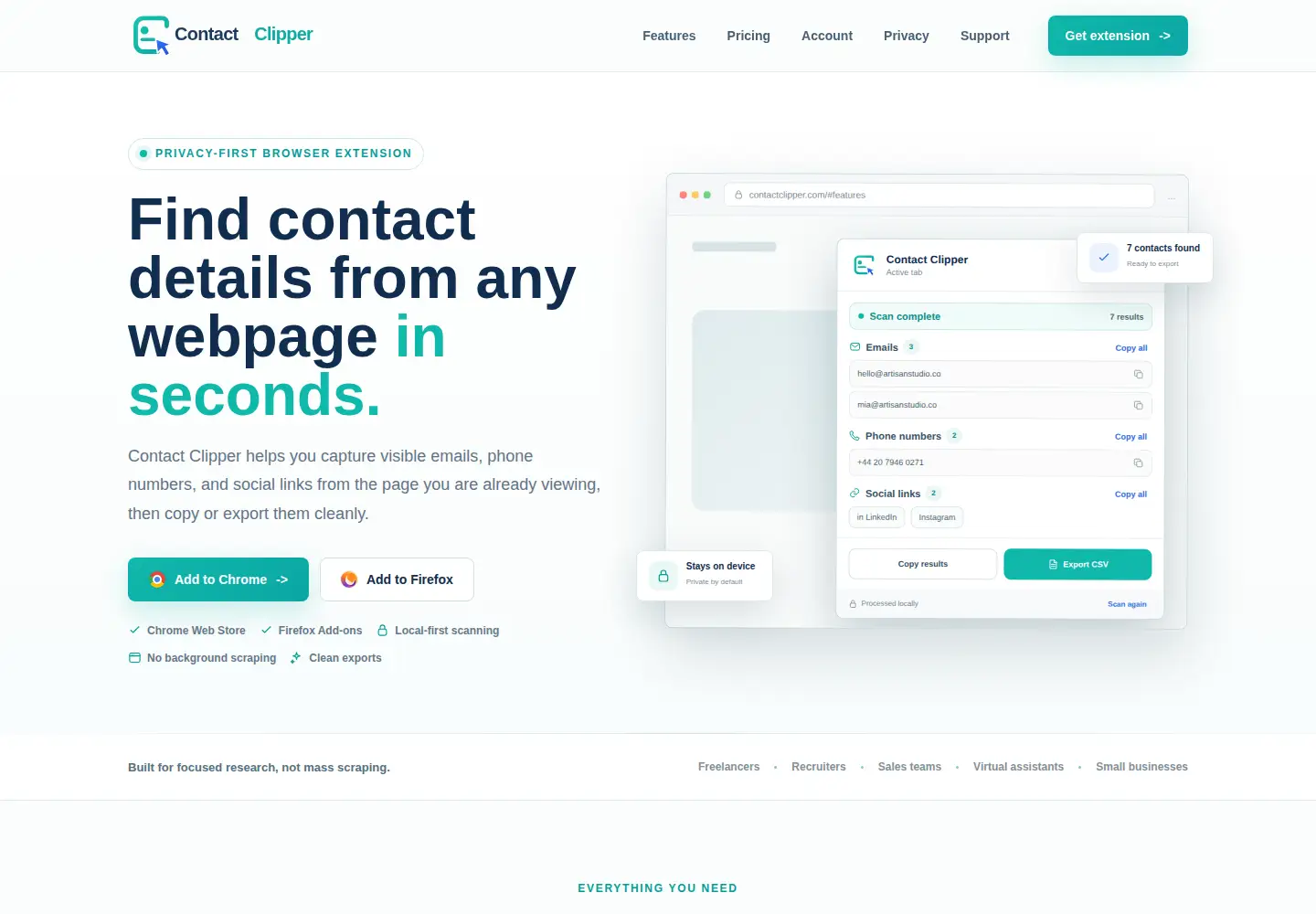 Captured homepage of contactclipper.com in the current scan