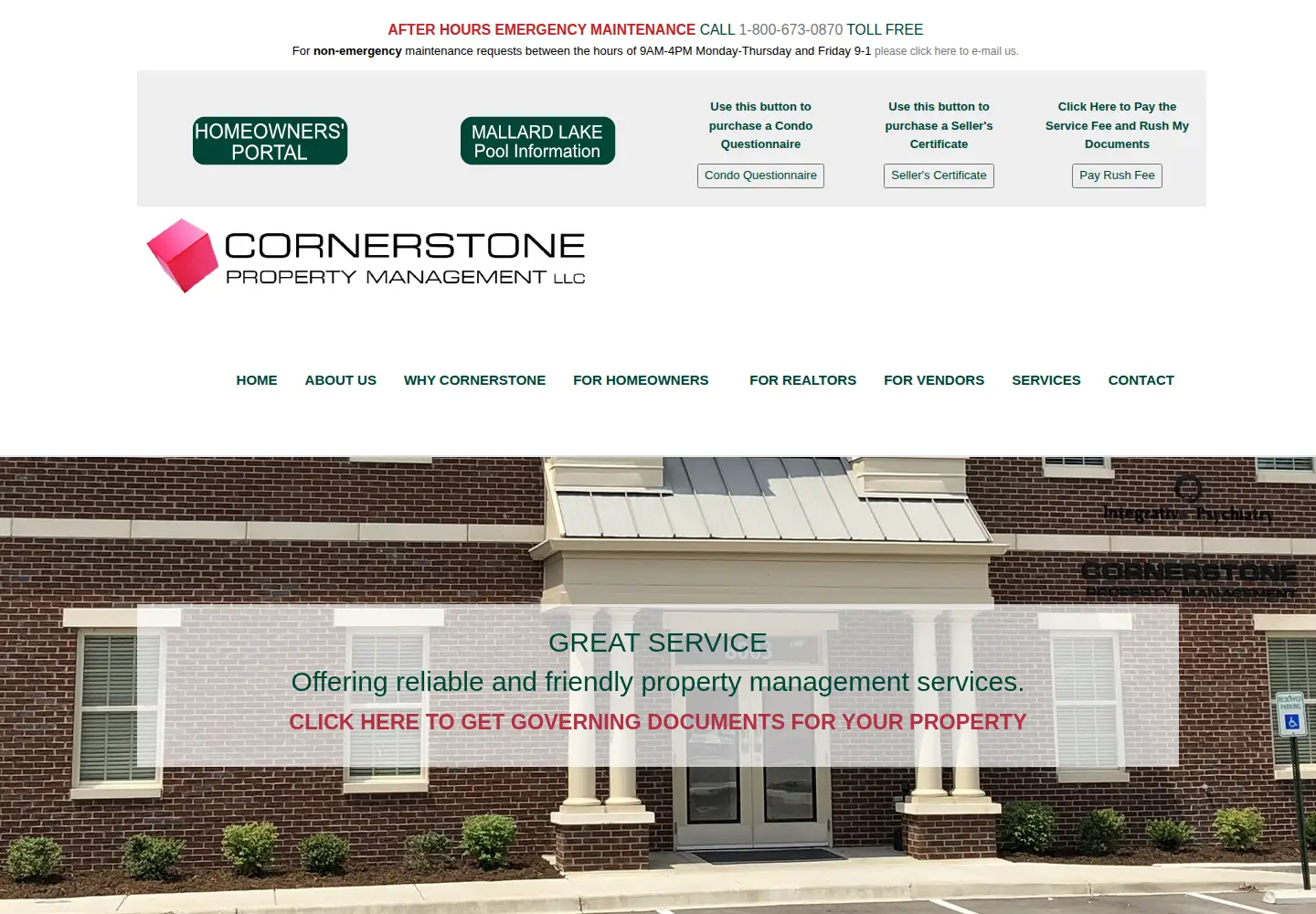 Captured homepage of contactcornerstone.com in the current scan