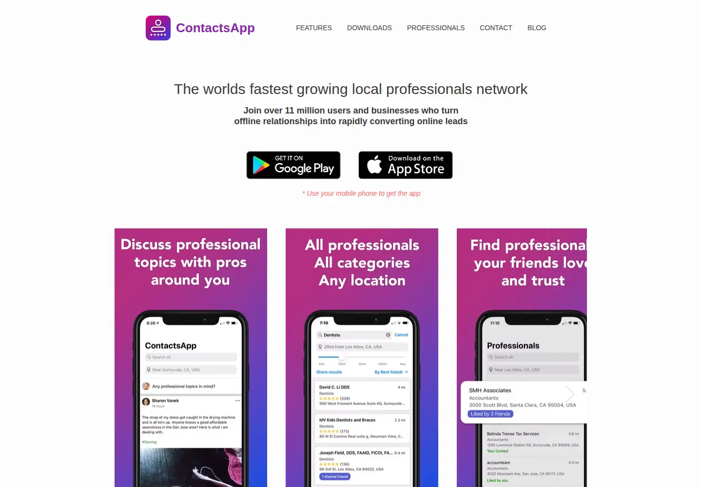 Captured homepage of contactsapp.com in the current scan