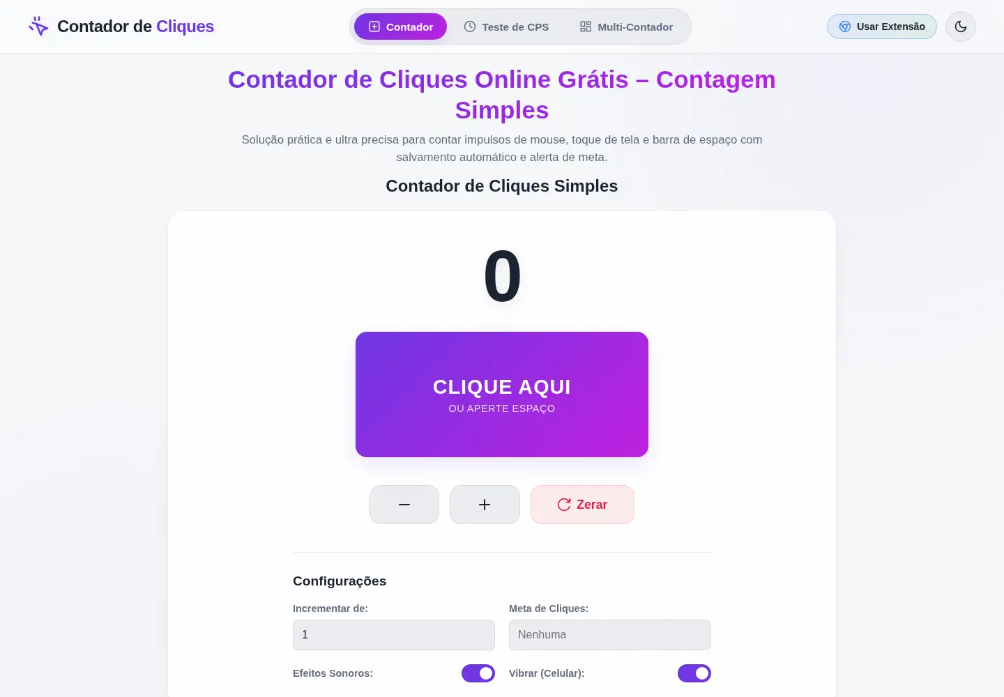 Captured homepage of contadordecliques.com in the current scan