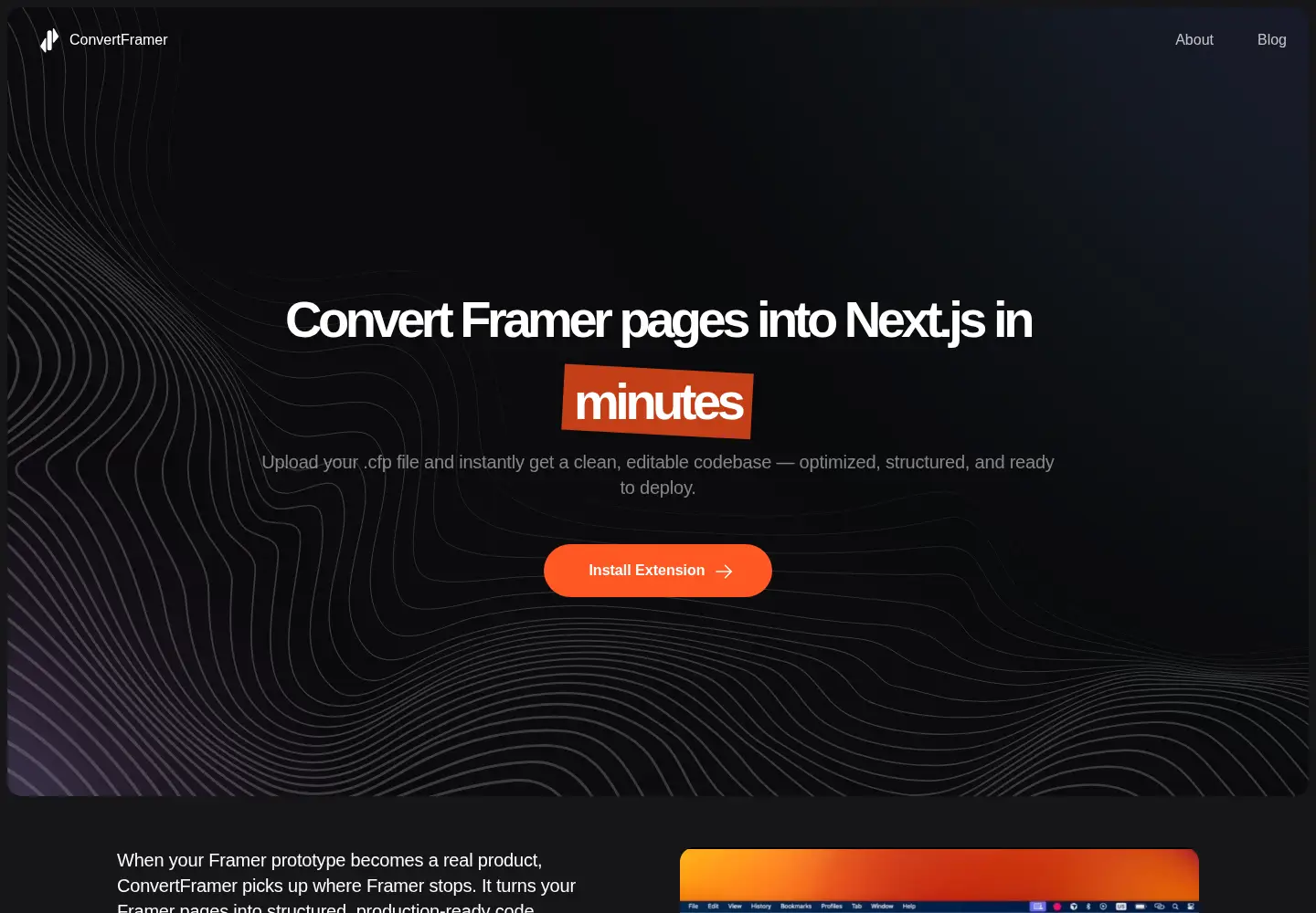 Captured homepage of convertframer.com in the current scan