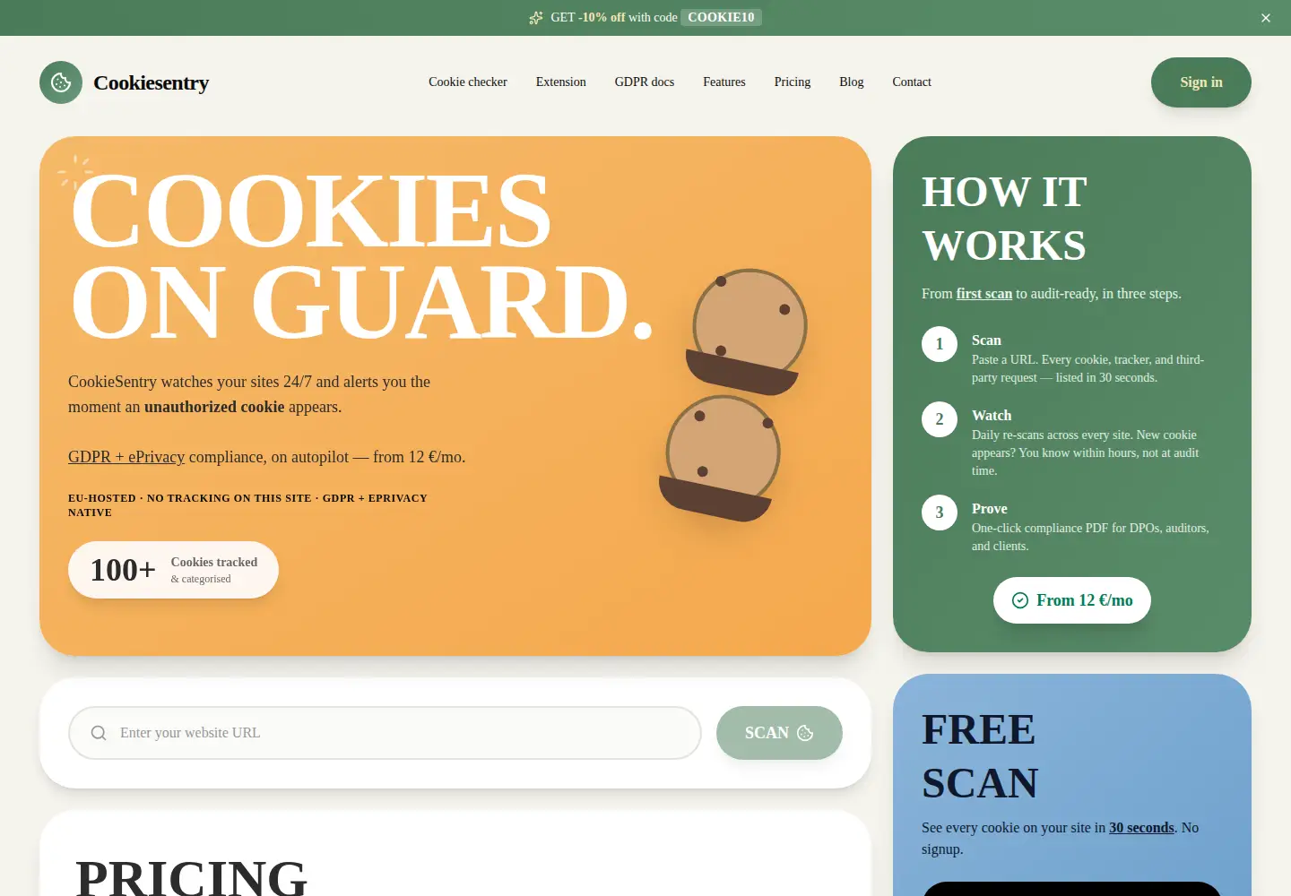 Captured homepage of cookiesentry.com in the current scan