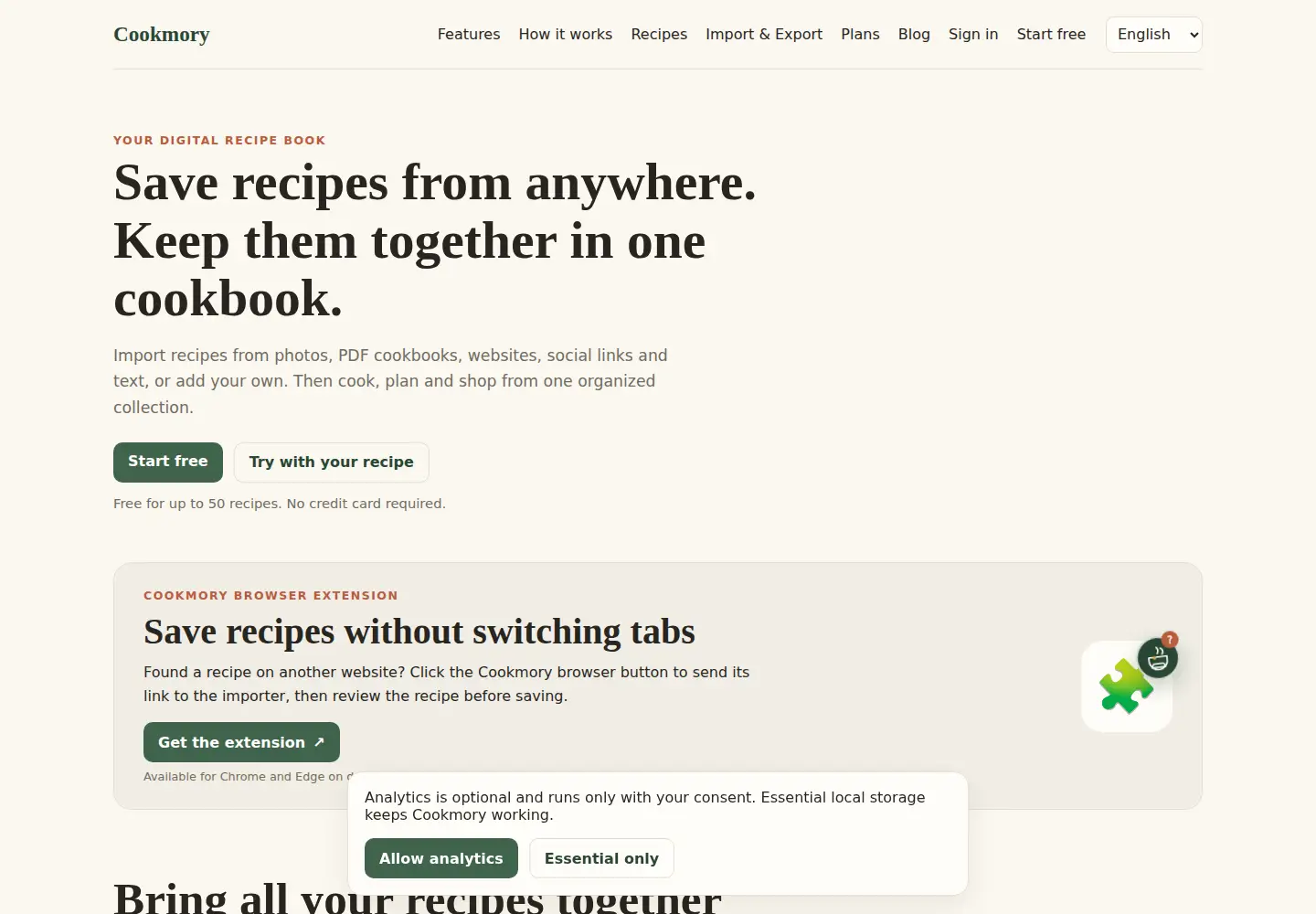 Captured homepage of cookmory.com in the current scan