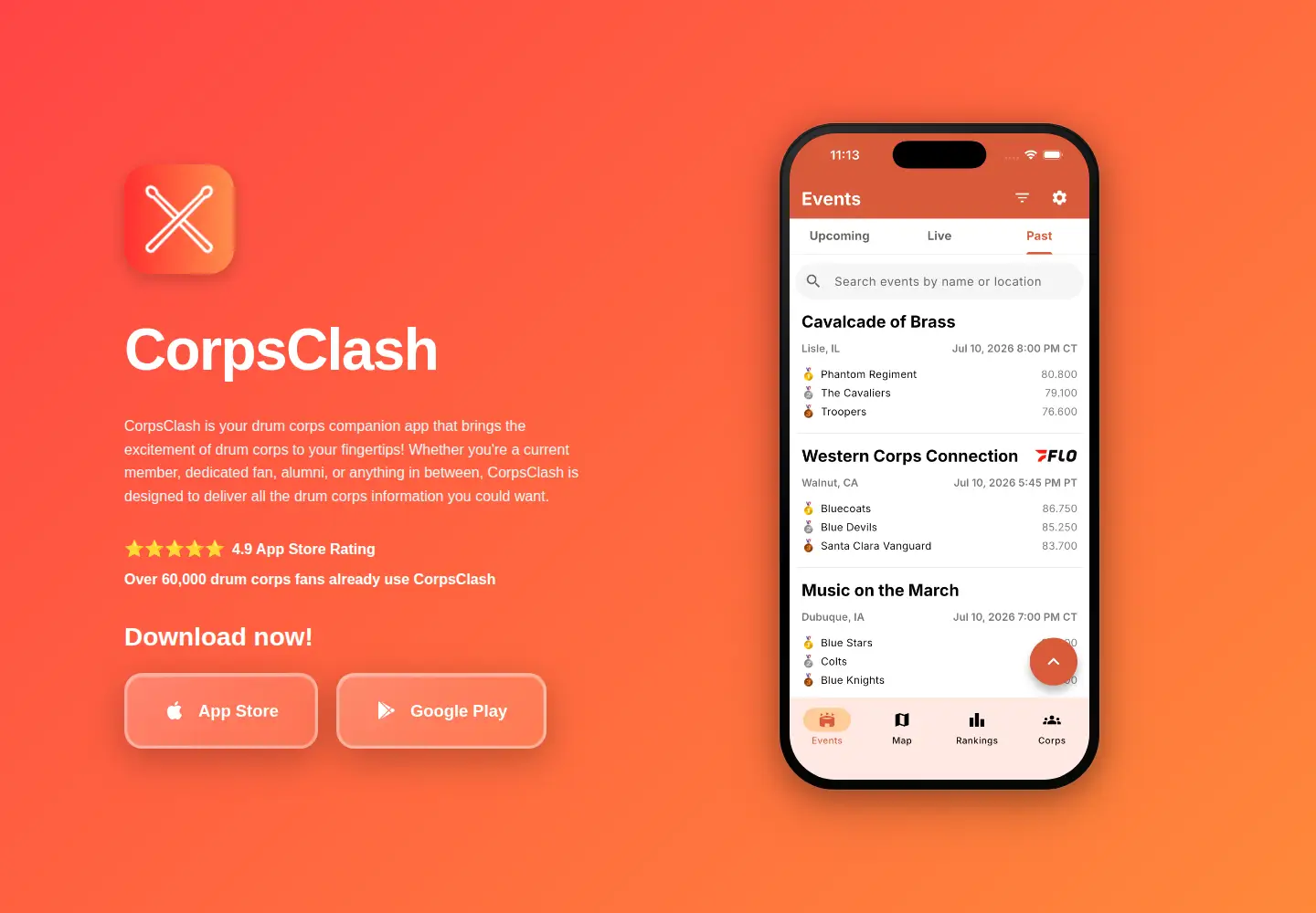 Captured homepage of corpsclash.com in the current scan