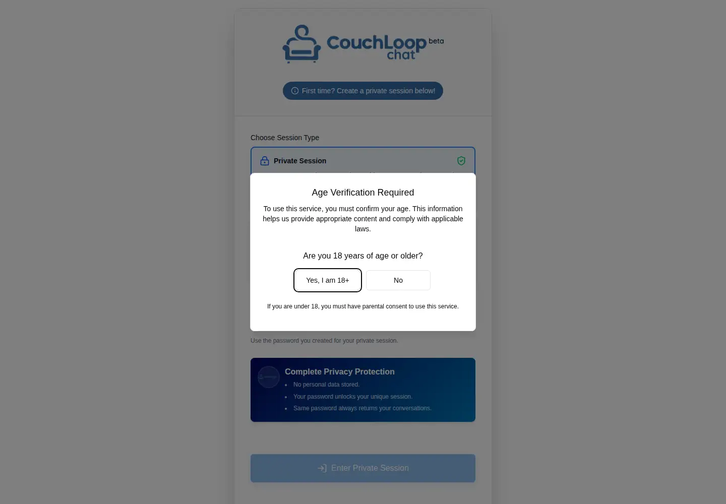 Screenshot of couchloopchat.com