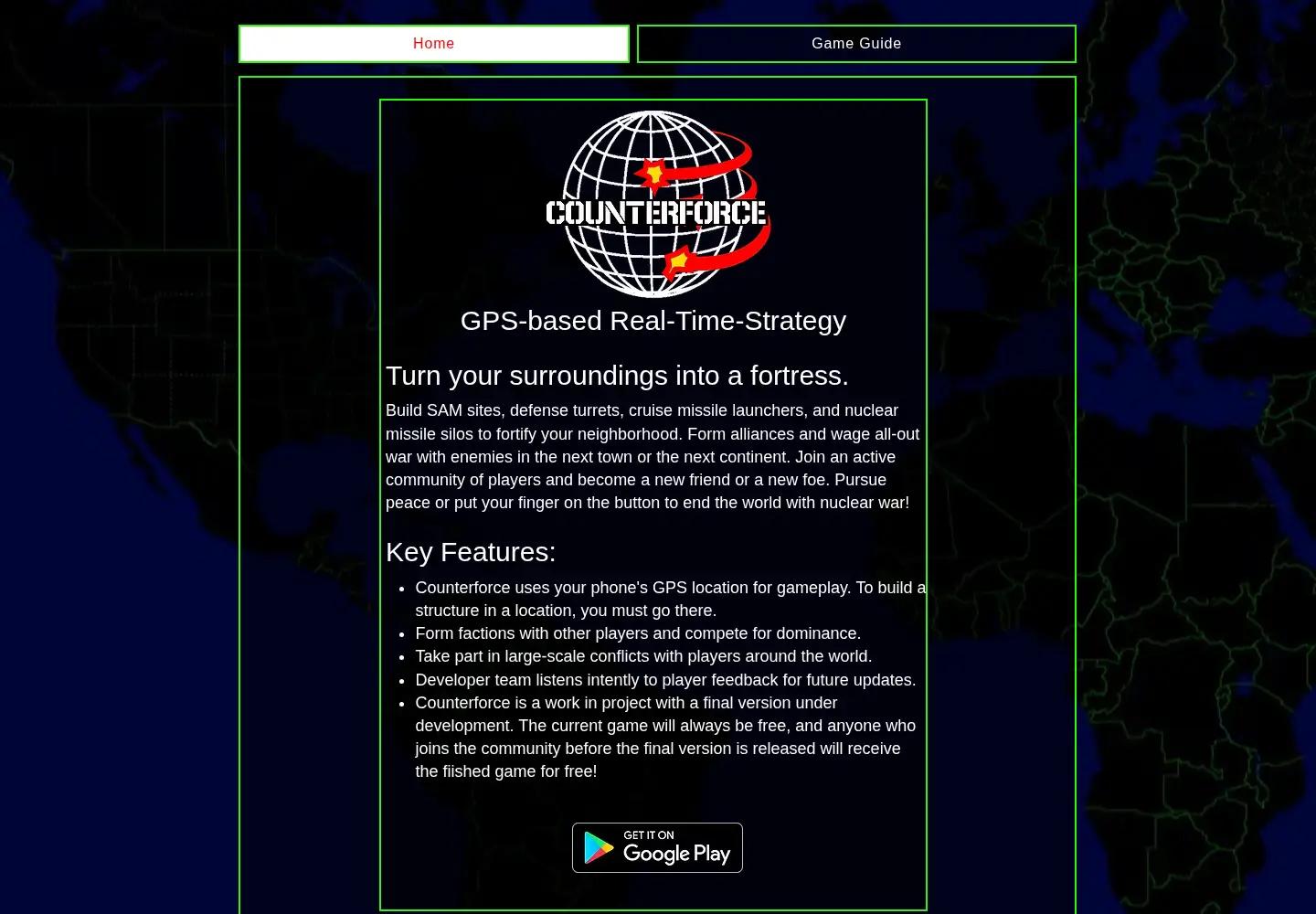 Captured homepage of counterforcegame.com in the current scan