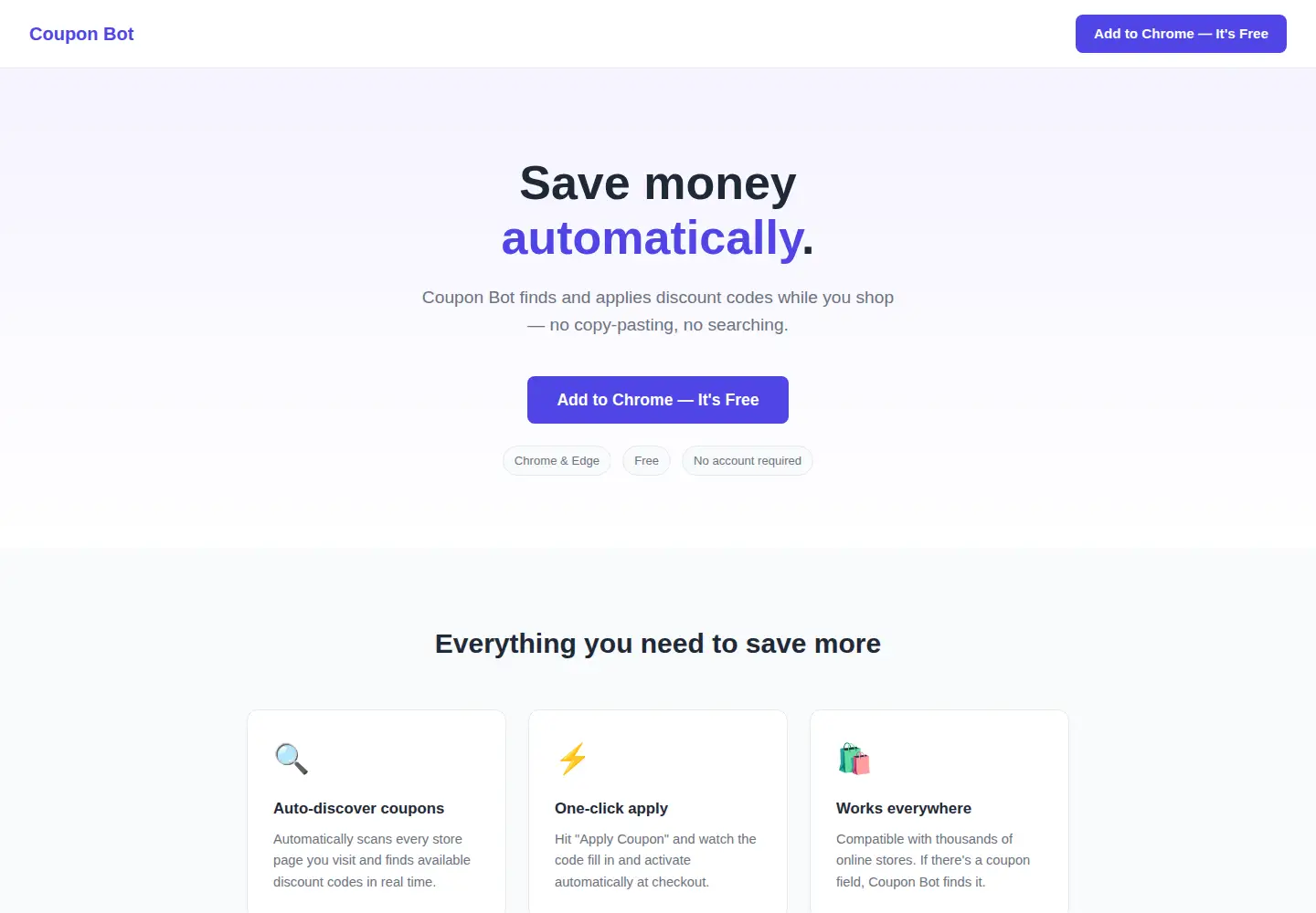 Captured homepage of coupon-bot.com in the current scan