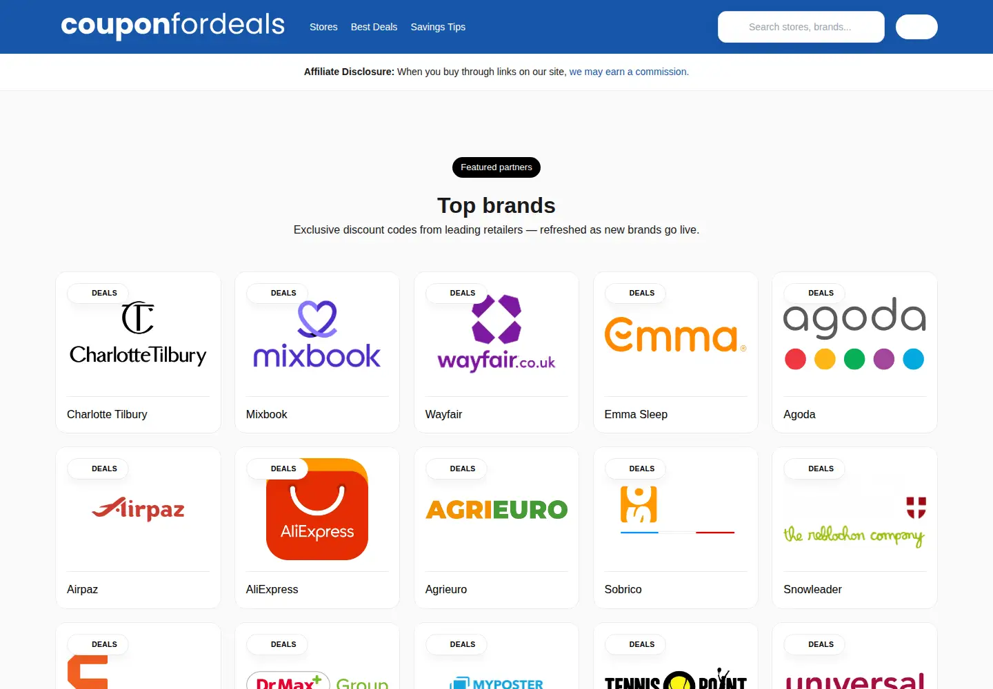Captured homepage of couponfordeals.com in the current scan