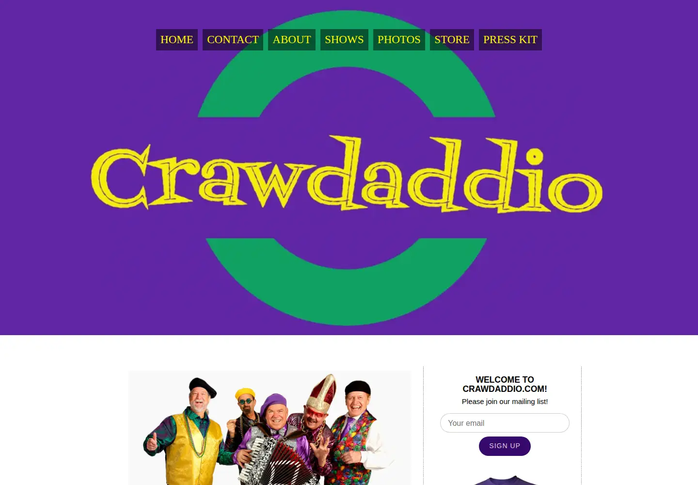 Captured homepage of crawdaddio.com in the current scan