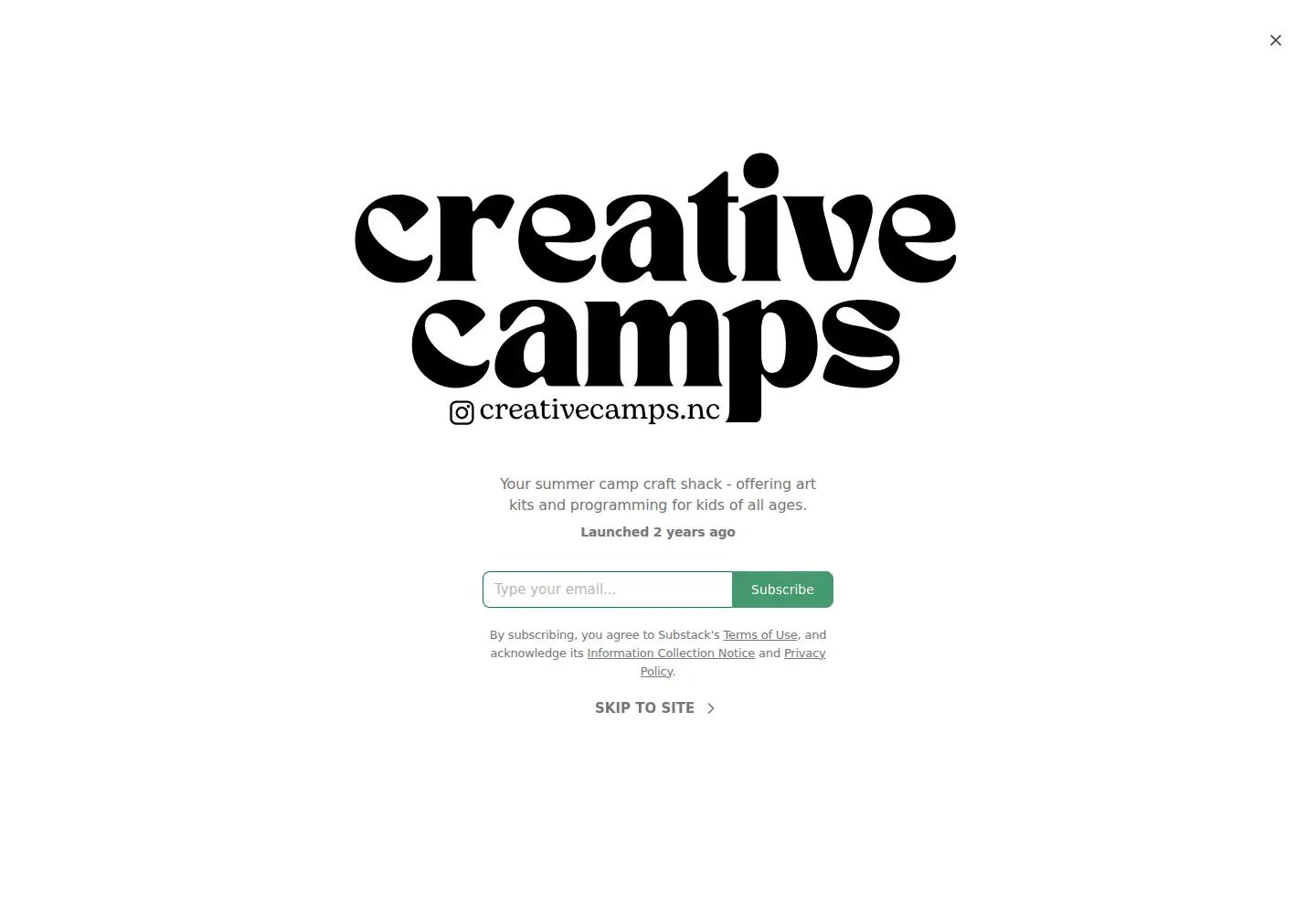 Screenshot of creativecampsnc.com