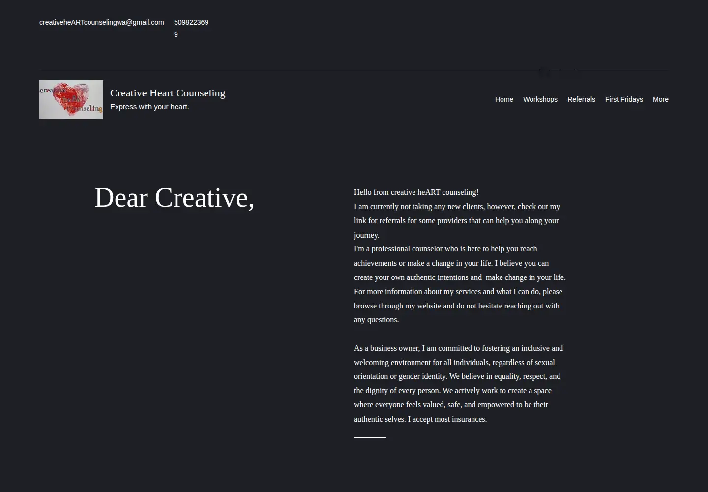 Captured homepage of creativeheartcounselingwa.com in the current scan