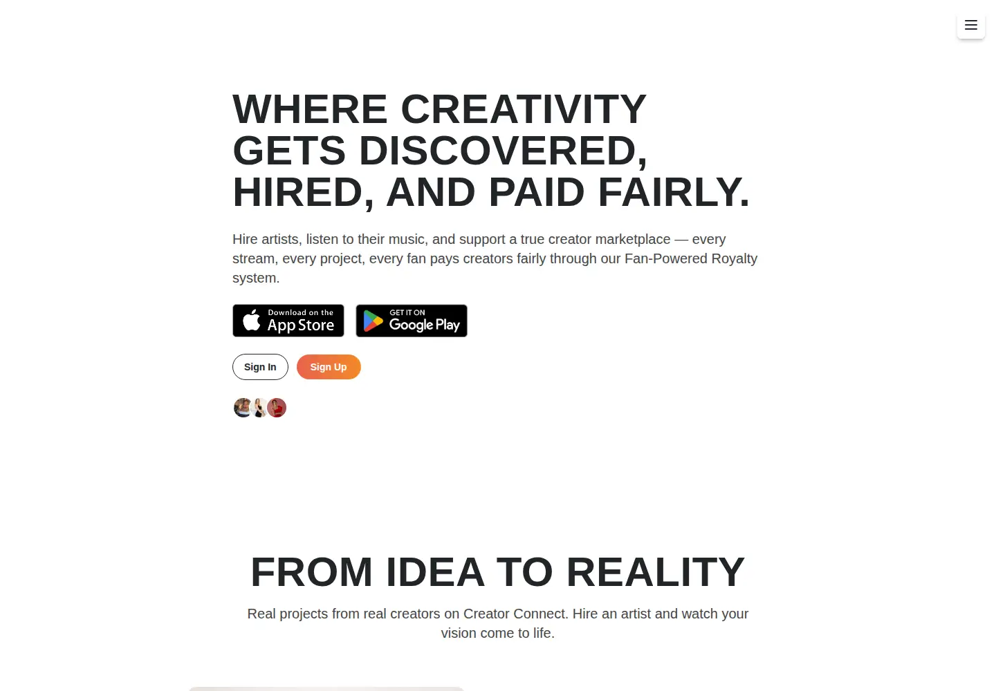 Captured homepage of creatorconnect.com in the current scan