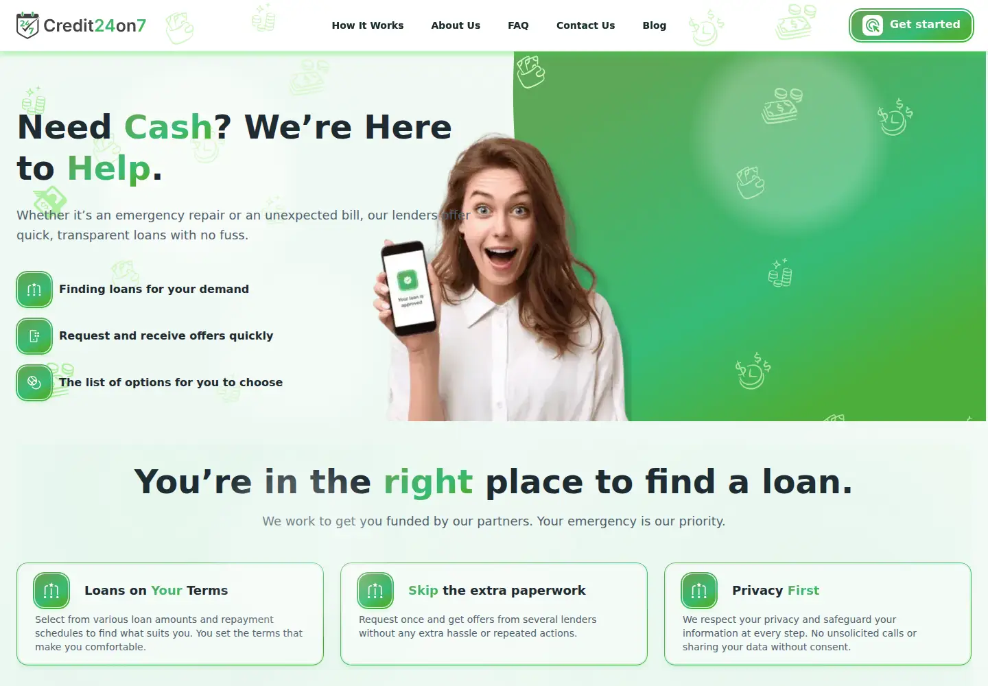 Captured homepage of credit24on7.com in the current scan