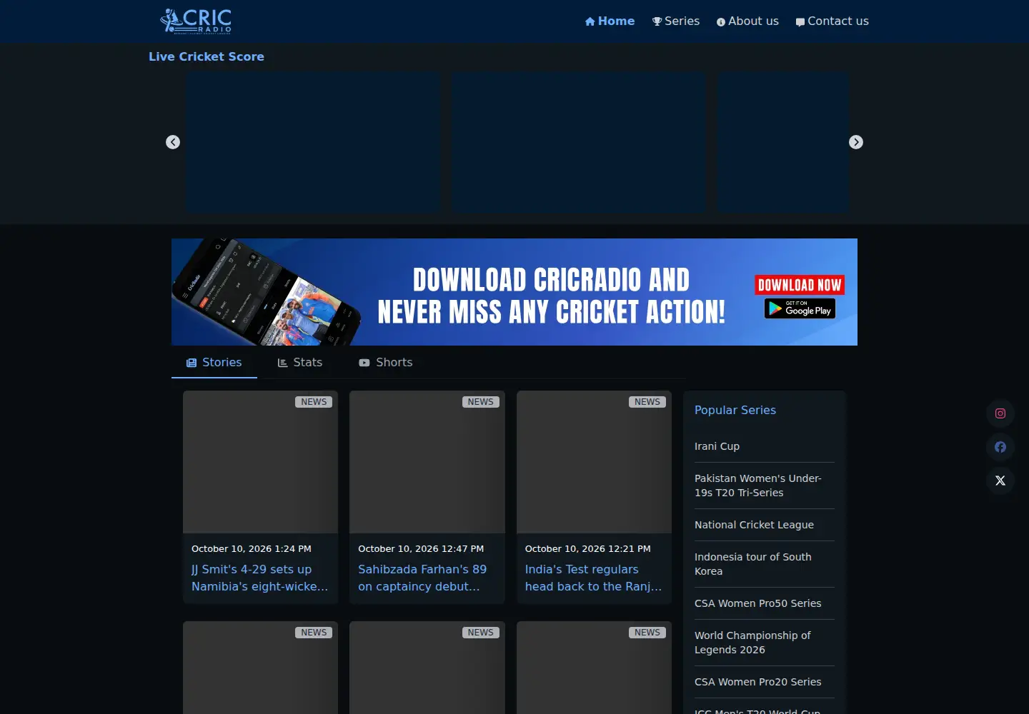 Captured homepage of cricradio.com in the current scan
