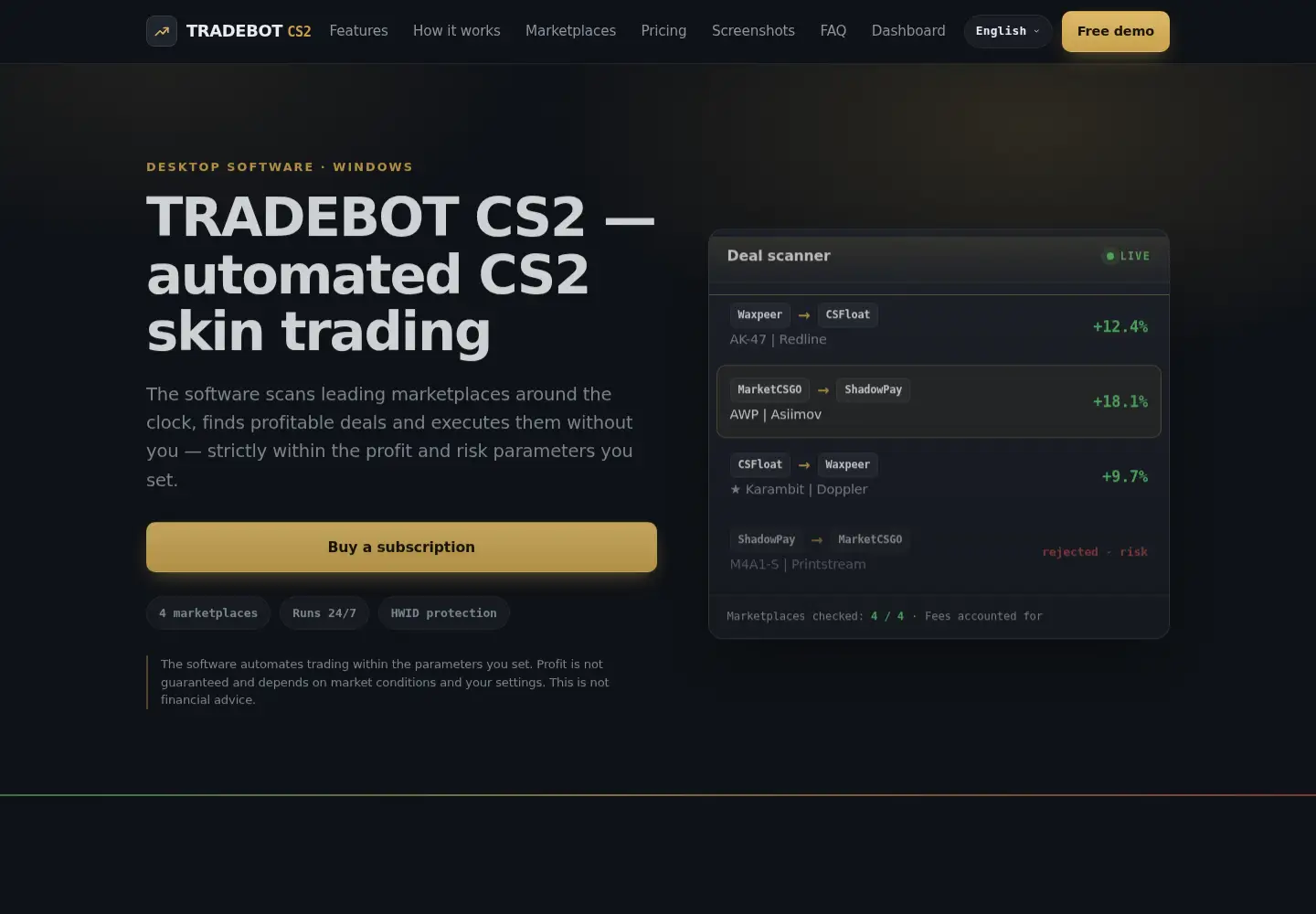 Screenshot of cs2tradebot.com