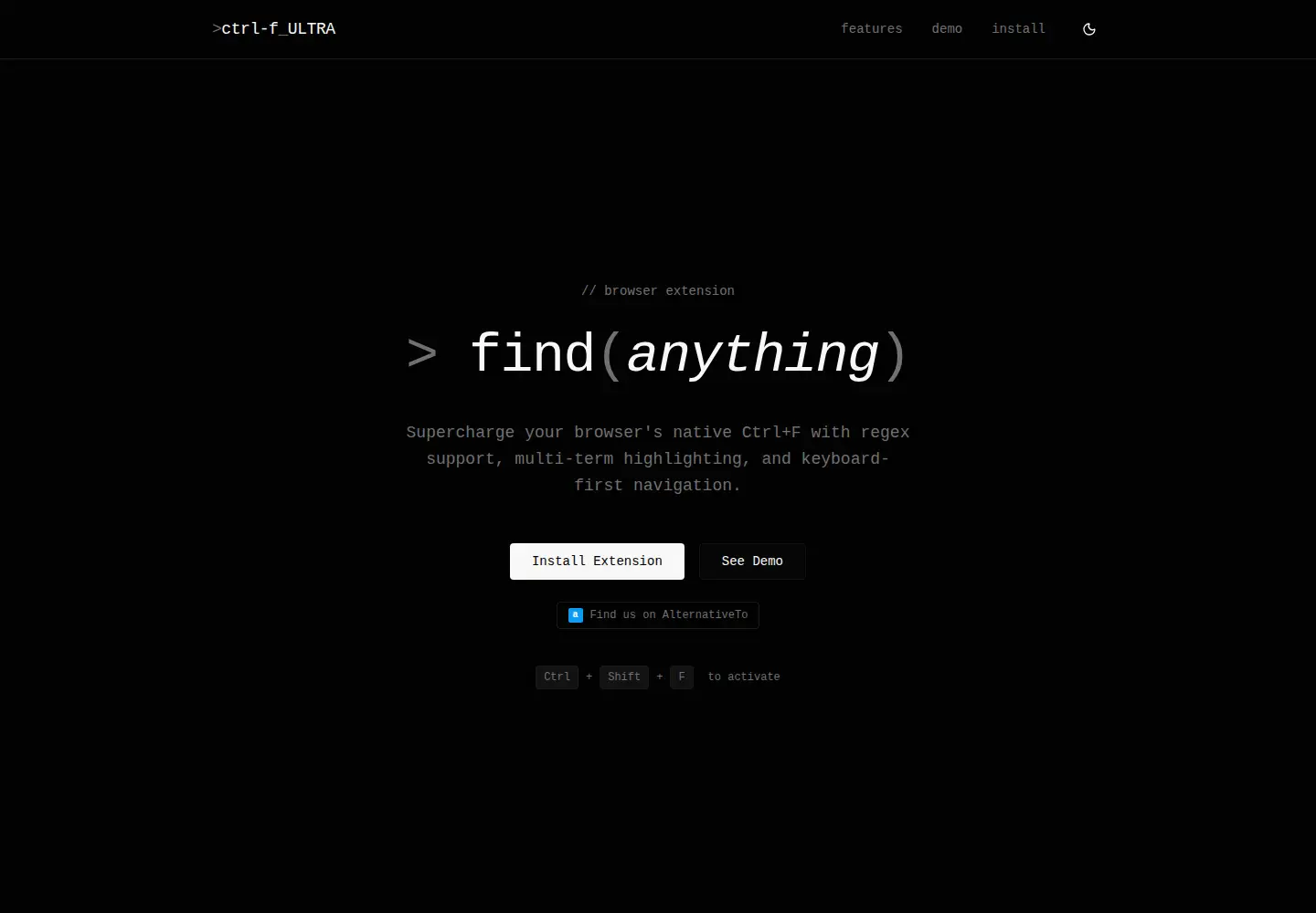 Captured homepage of ctrlfultra.com in the current scan