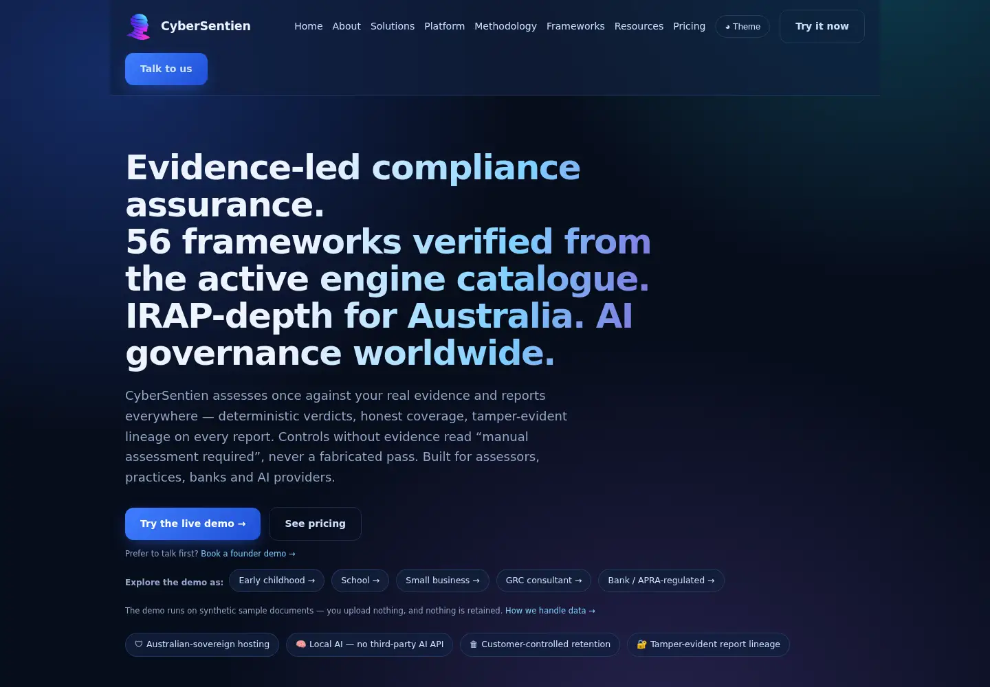 Captured homepage of cybersentien.com in the current scan