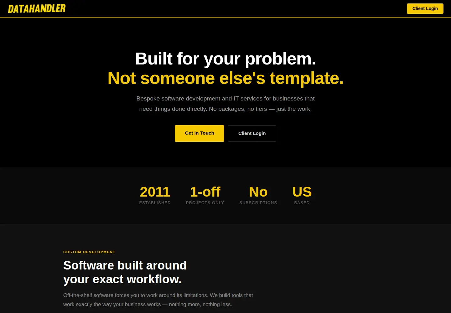 Captured homepage of datahandlerllc.com in the current scan