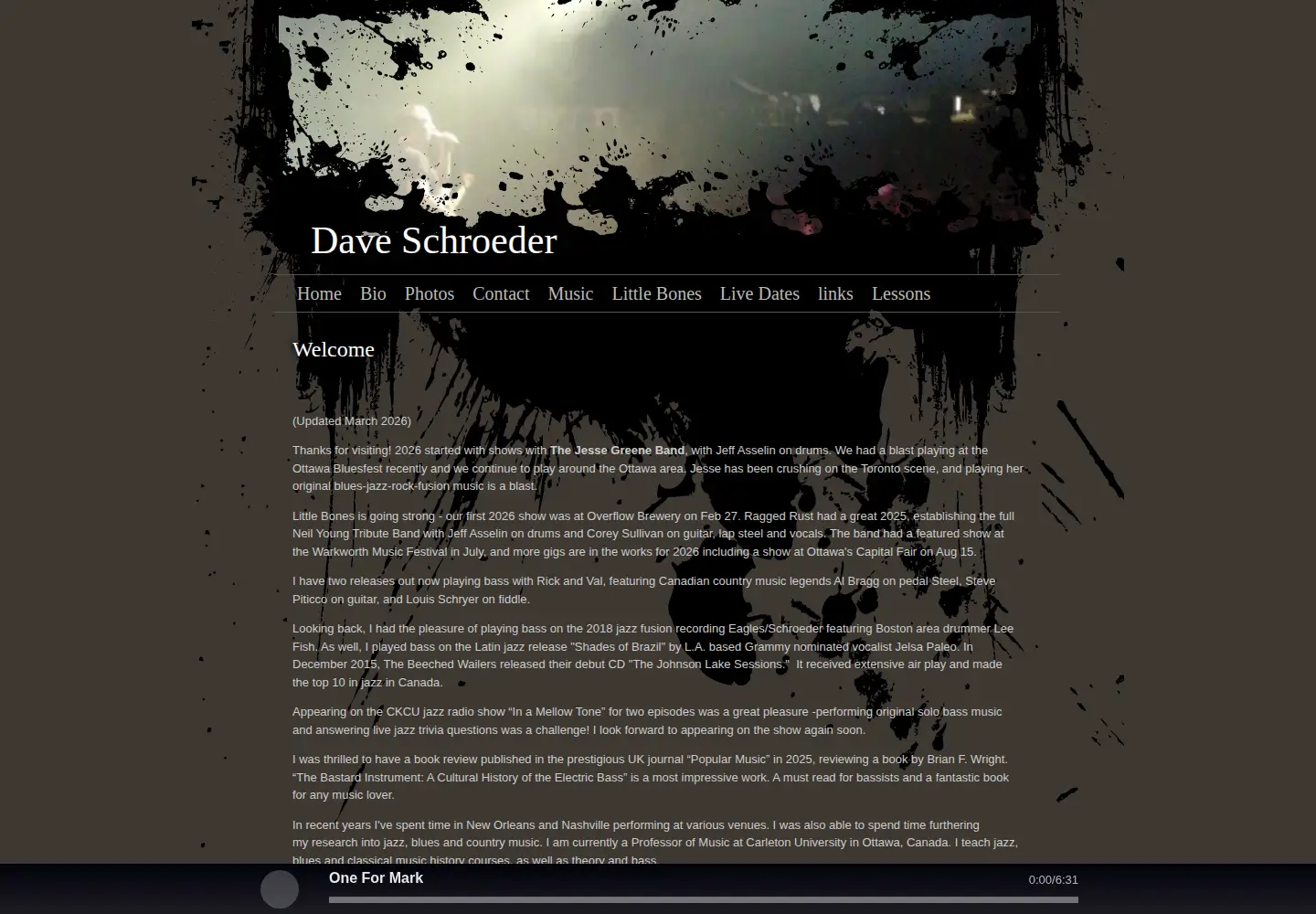 Captured homepage of daveschroedermusic.com in the current scan