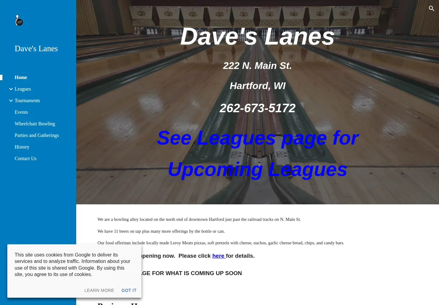 Screenshot of daveslanes.com