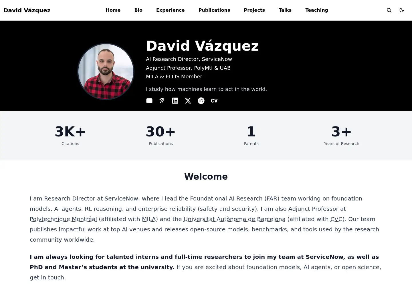 Captured homepage of david-vazquez.com in the current scan